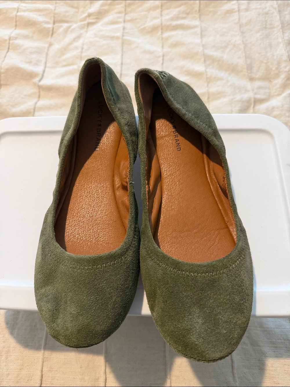 Lucky Brand Olive Green Suede Ballet Flats